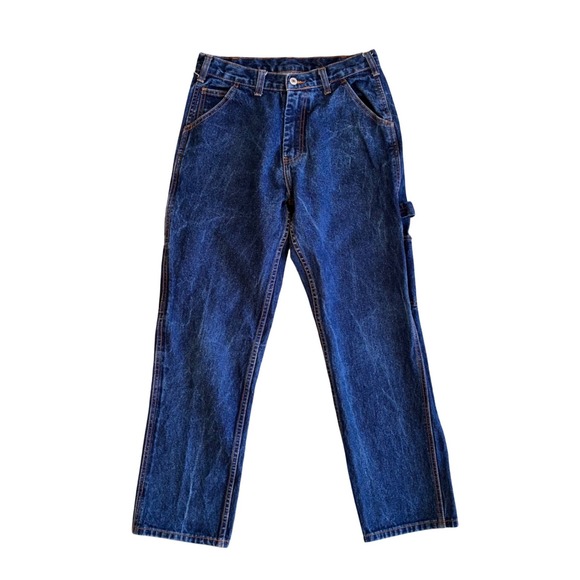John Galt Denim - John Galt Womens Dark Wash Carpenter Jeans High Waisted Straight Leg Blue Size S